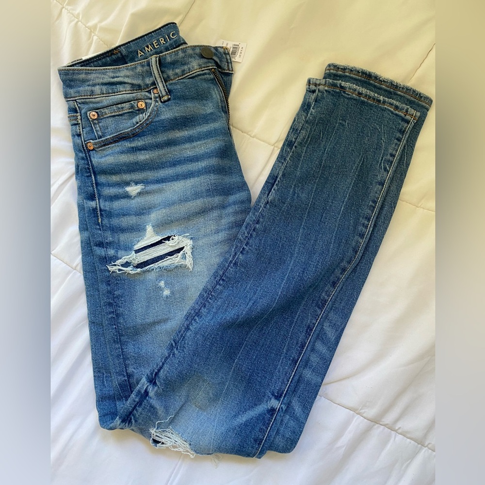 American Eagle Outfitters Blue Ripped Skinny Jeans